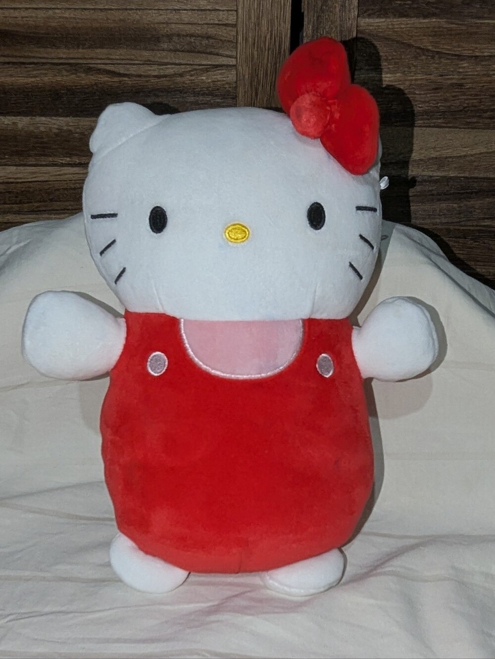 Sanrio Hello Kitty HugMees Squishmallow Plush Red Overalls 10"